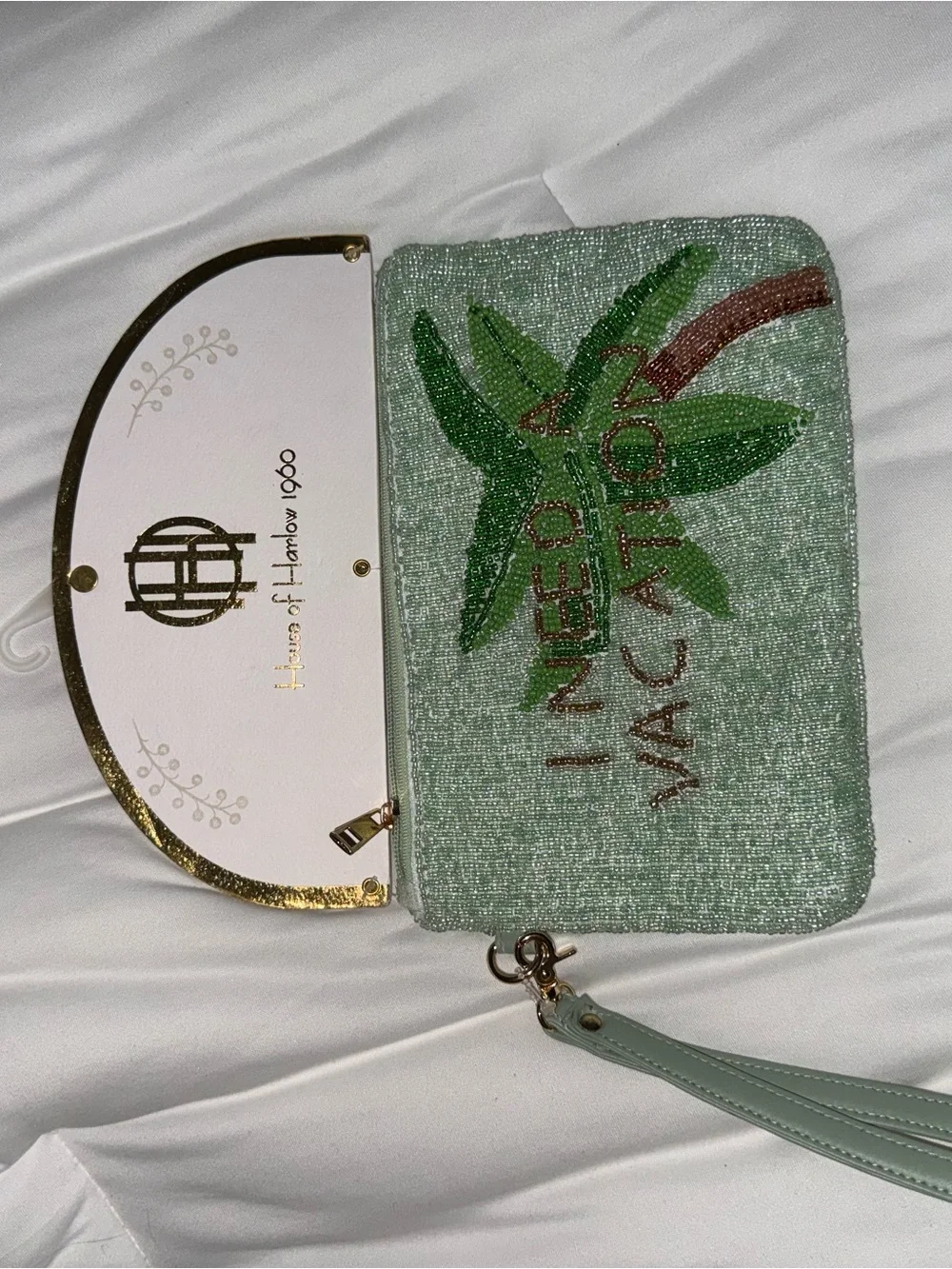 Palm Tree Beaded Zipper Wristlet Handmade in India New With Tags